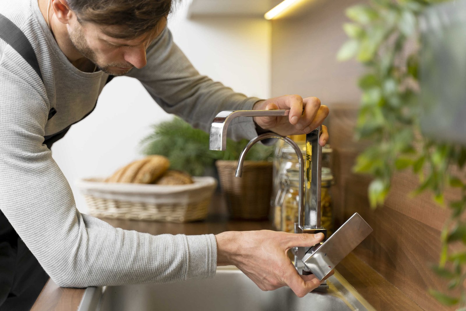 man fixing a kitchen tap